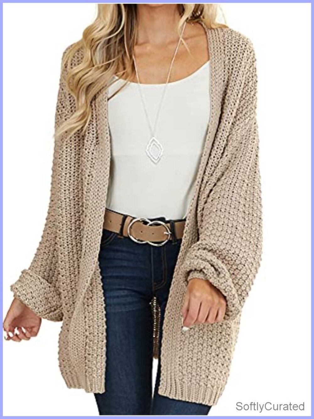 Oversized Open Front Knit Cardigan Batwing Long Sleeve Midi Sweater